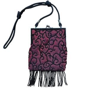 Vintage Lancome Red Black Beaded Clutch Bag